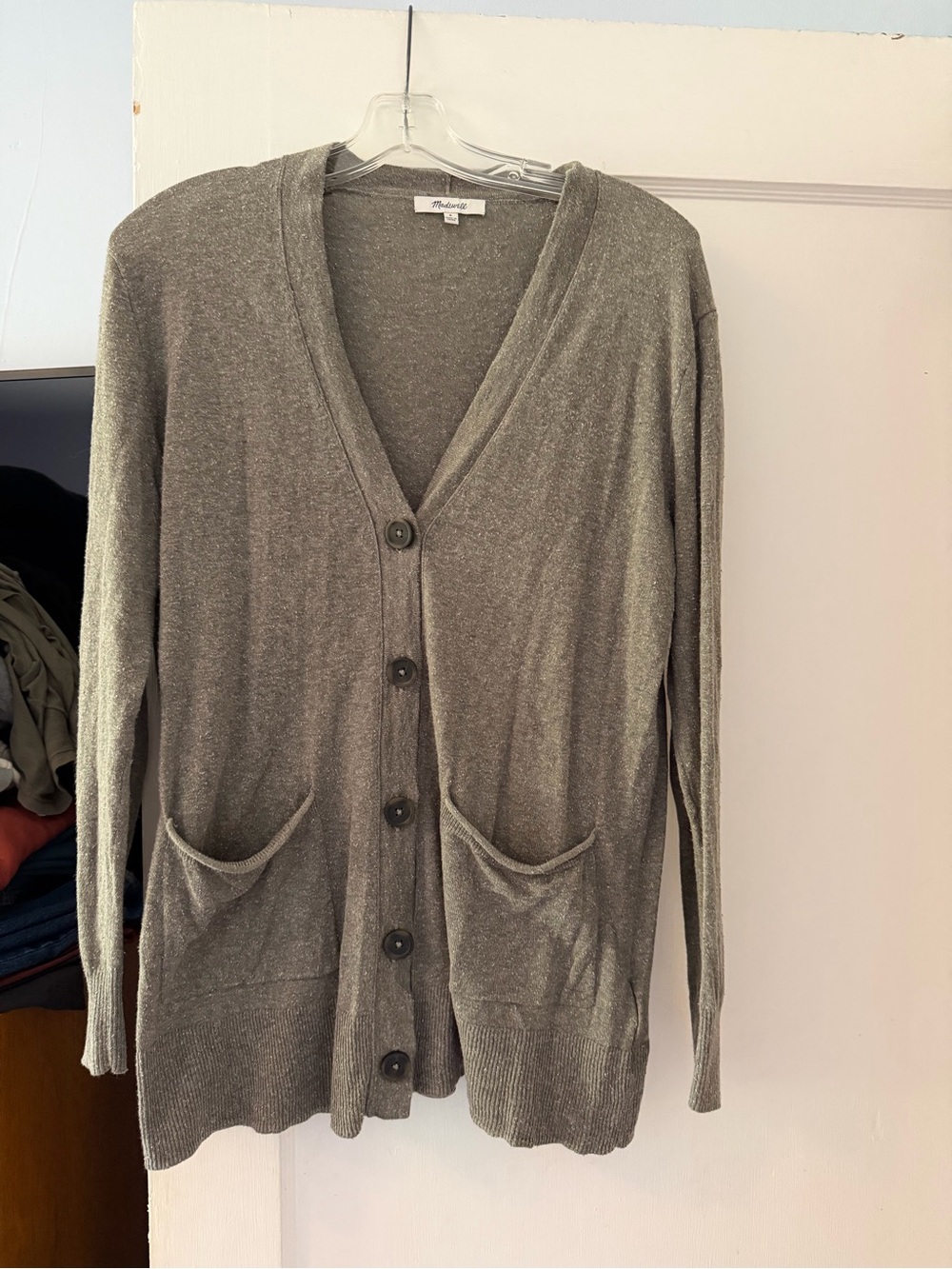 Madewell Heathered Green Button-Up V-Neck Cardigan